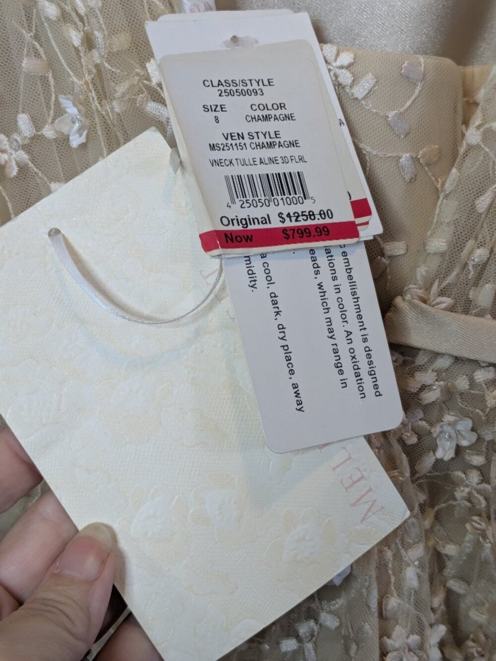 Melissa Sweet Champagne Wedding Dress Size 8 MS251151 Floral A-Line Bridal Gown - Picture 10 of 10